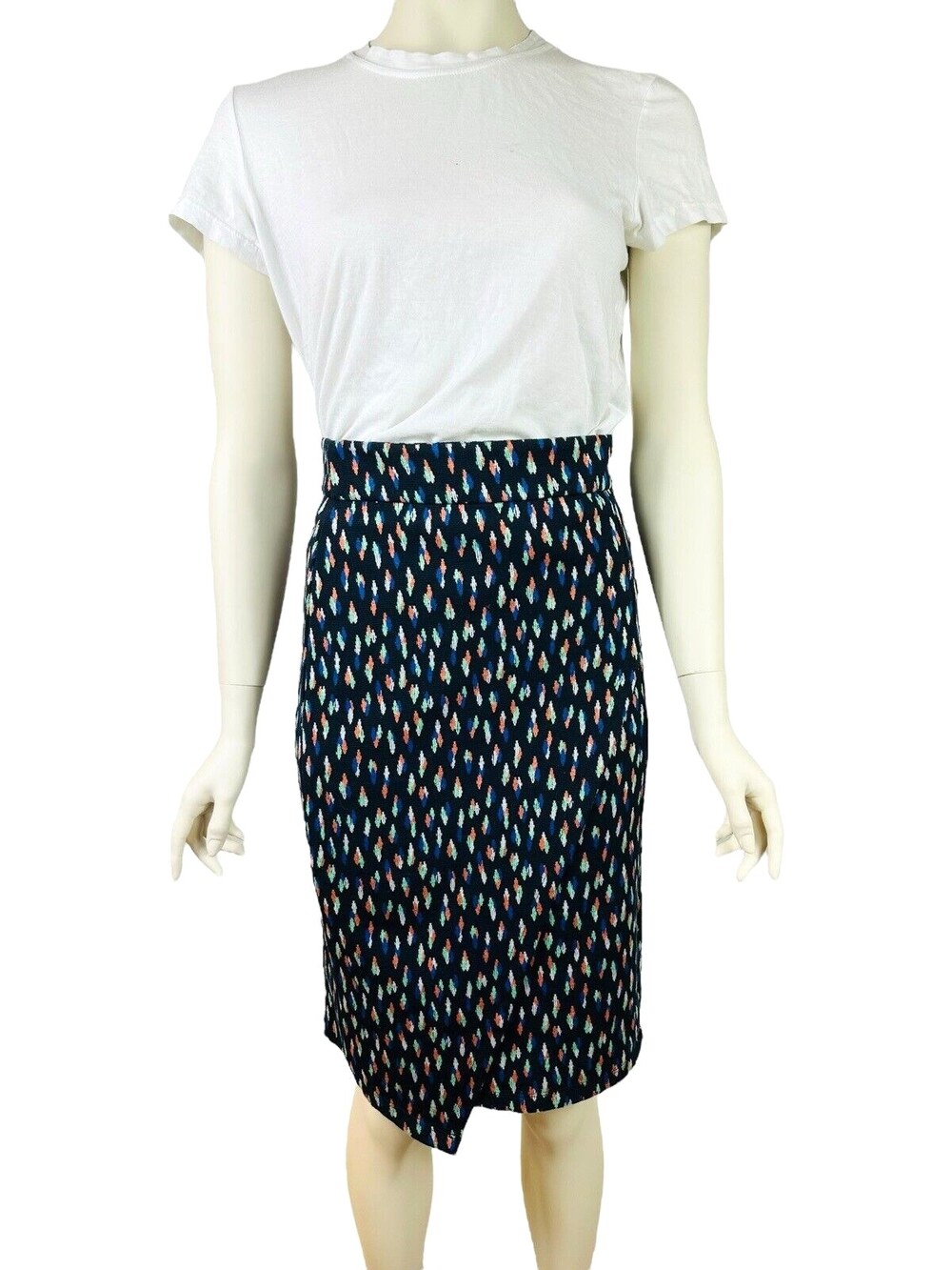 Maeve Anthropologie Midi Skirt Women's 0 Faux Wrap Pencil Skirt Navy Motif